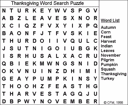 puzzle thanksgiving word search